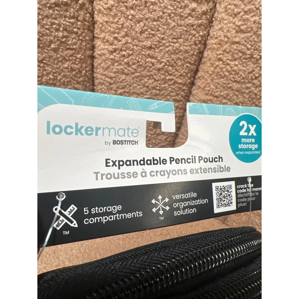 Lockermate by Bostitch Expandable Pencil Pouch Warped Checkerboard Black White